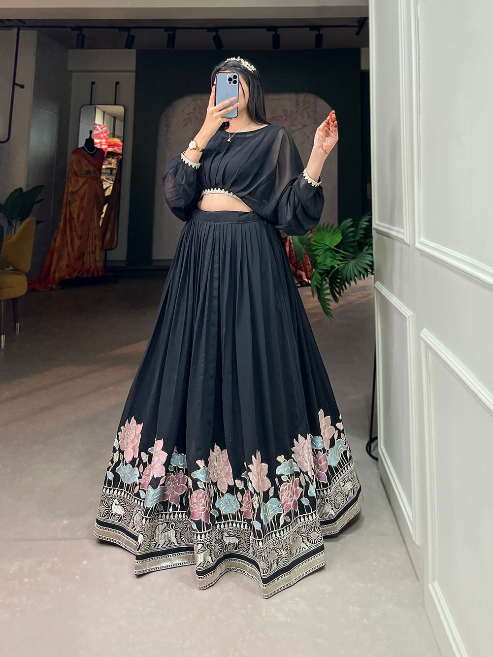 SV NNK1117BLK Crop Top Indo Western Lehenga Choli Wholesale Price In Surat